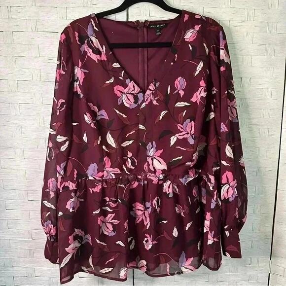 Lane Bryant Floral V-Neck blouse plum Bohemian  feminine Long Sleeve plus Size - Picture 1 of 7